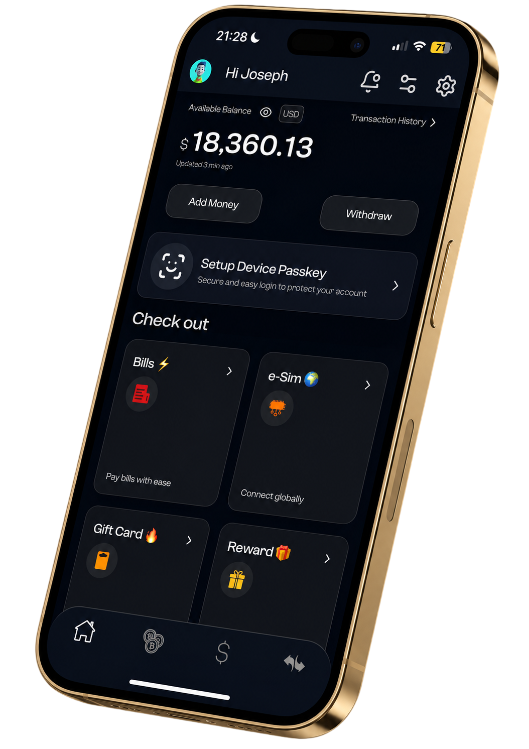 Athena mobile app dashboard shown on an iPhone mockup
